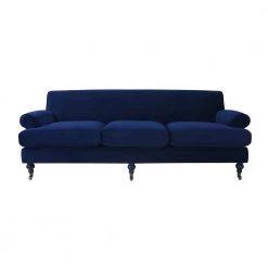 Alana 88 in. W Lawson Recessed Arm Sofa Metal Casters, Navy Blue Velvet by Jennifer Taylor