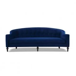 Stewart 87.5 in. W Navy Blue Velvet Modern Button-Tufted Curved Sofa by Jennifer Taylor