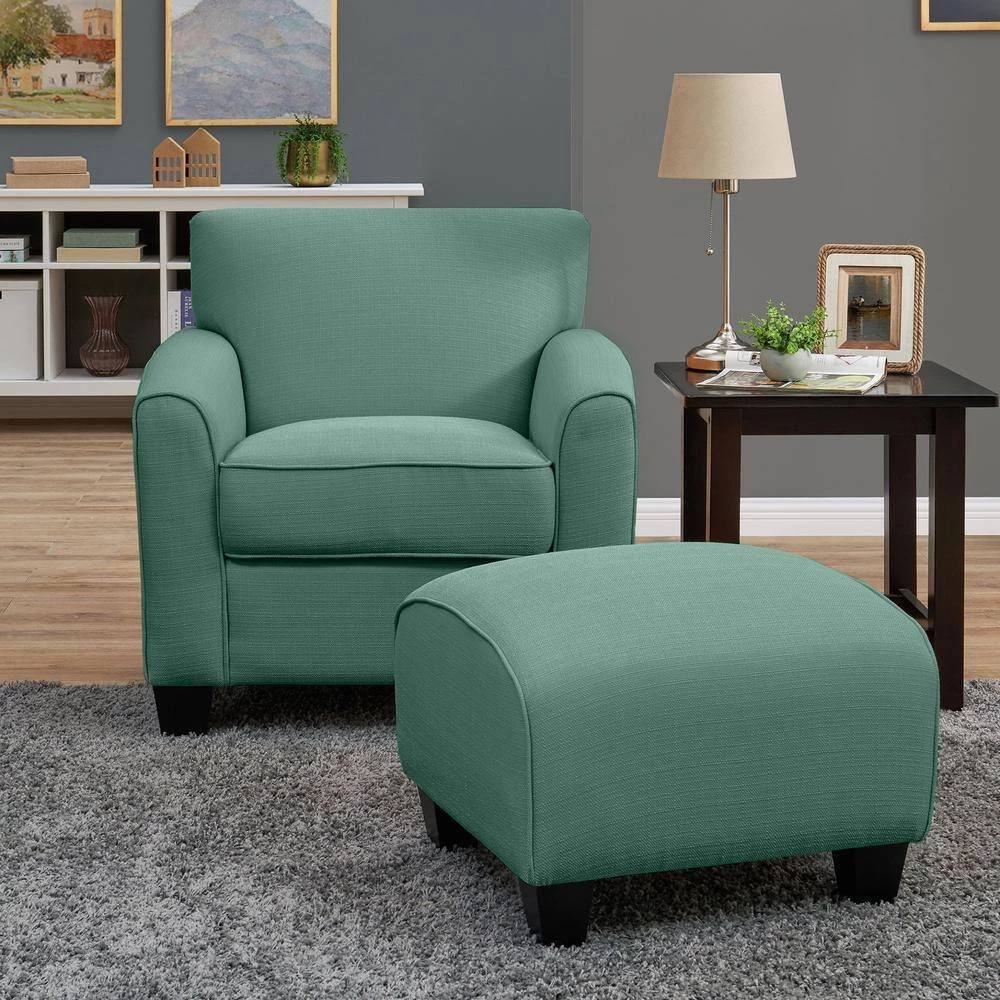 Nichol Turquoise Blue Velvet-like Fabric Arm Chair and Ottoman Set by Handy Living 12 Nichol Turquoise Blue Velvet-like Fabric Arm Chair and Ottoman Set by Handy Living - Image 12