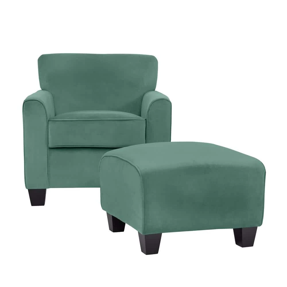 Nichol Turquoise Blue Velvet-like Fabric Arm Chair and Ottoman Set by Handy Living 1 Nichol Turquoise Blue Velvet-like Fabric Arm Chair and Ottoman Set by Handy Living