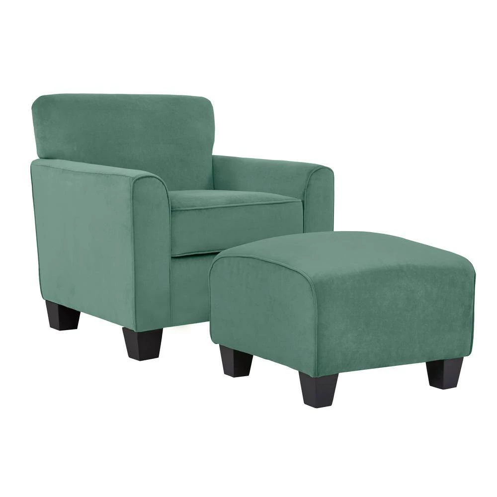 Nichol Turquoise Blue Velvet-like Fabric Arm Chair and Ottoman Set by Handy Living 2 Nichol Turquoise Blue Velvet-like Fabric Arm Chair and Ottoman Set by Handy Living - Image 2