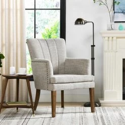 Ezra Upholstered Accent Arm Chair, Oatmeal Gray Chenille by Jennifer Taylor