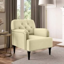 Carlisano Oatmeal Velvet Diamond Button-Tufted Arm Chair with Nailhead Trim by Handy Living -Jennifer Taylor Home Store oatmeal velvet handy living accent chairs a183963 31 1000