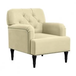 Carlisano Oatmeal Velvet Diamond Button-Tufted Arm Chair with Nailhead Trim by Handy Living