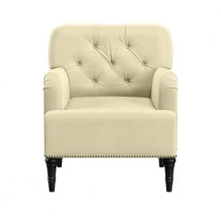 Carlisano Oatmeal Velvet Diamond Button-Tufted Arm Chair with Nailhead Trim by Handy Living -Jennifer Taylor Home Store oatmeal velvet handy living accent chairs a183963 c3 1000