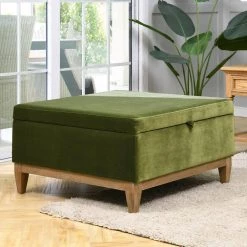 Knox 35 in. Square Storage Cocktail Ottoman, Olive Green Performance Velvet by Jennifer Taylor -Jennifer Taylor Home Store olive green performance velvet jennifer taylor ottomans 84430 v036 31 1000