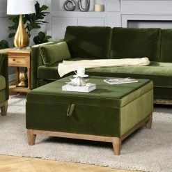 Knox 35 in. Square Storage Cocktail Ottoman, Olive Green Performance Velvet by Jennifer Taylor -Jennifer Taylor Home Store olive green performance velvet jennifer taylor ottomans 84430 v036 40 1000