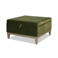 Knox 35 in. Square Storage Cocktail Ottoman, Olive Green Performance Velvet by Jennifer Taylor
