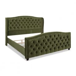 Marcella Upholstered Shelter Headboard Bed Set, King, Olive Green Performance Velvet by Jennifer Taylor