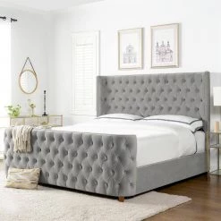 Brooklyn King Bed Frame with Headboard & Footboard, Opal Gray Velvet by Jennifer Taylor -Jennifer Taylor Home Store opal gray velvet jennifer taylor panel beds hd4 865 2559 31 1000