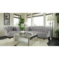 La Rosa 40 in. Opal Grey Velvet 2-Seater Chesterfield Loveseat with Nailheads by Jennifer Taylor -Jennifer Taylor Home Store opal grey jennifer taylor loveseats 2525 2 865 31 1000