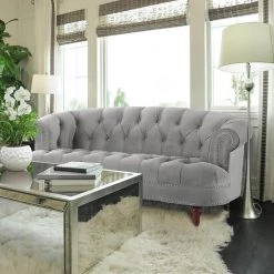 La Rosa 40 in. Opal Grey Velvet 2-Seater Chesterfield Loveseat with Nailheads by Jennifer Taylor