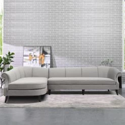 Victoria 2-Piece Opal Gray Channel Tufted-Velvet L-Shaped Left Facing Sectional Sofa with Wood Legs by Jennifer Taylor
