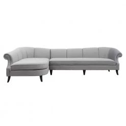 Victoria 2-Piece Opal Gray Channel Tufted-Velvet L-Shaped Left Facing Sectional Sofa with Wood Legs by Jennifer Taylor -Jennifer Taylor Home Store opal grey jennifer taylor sectional sofas 66060 l 865 a0 1000