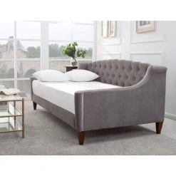 Lucy 84 in. Opal Gray Velvet 2-Seater Twin Sleeper Sofa Bed with Tapered Legs by Jennifer Taylor -Jennifer Taylor Home Store opal grey jennifer taylor sofa beds 65000 865 31 1000