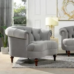 La Rosa Opal Grey Victorian Tufted Accent Chair by Jennifer Taylor