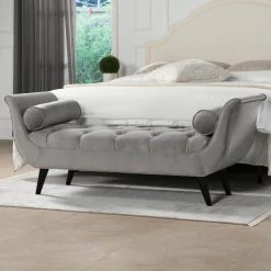 Alma Opal Grey Tufted Entryway Bench by Jennifer Taylor -Jennifer Taylor Home Store opal grey velvet jennifer taylor bedroom benches 85170 865 31 1000