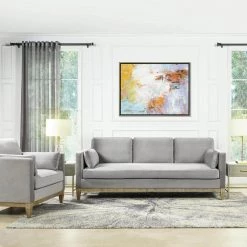 Knox 84 in. Velvet Modern Farmhouse Sofa, Opal Grey by Jennifer Taylor -Jennifer Taylor Home Store opal grey velvet jennifer taylor sofas couches 64110 3 865 31 1000