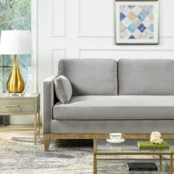 Knox 84 in. Velvet Modern Farmhouse Sofa, Opal Grey by Jennifer Taylor -Jennifer Taylor Home Store opal grey velvet jennifer taylor sofas couches 64110 3 865 40 1000