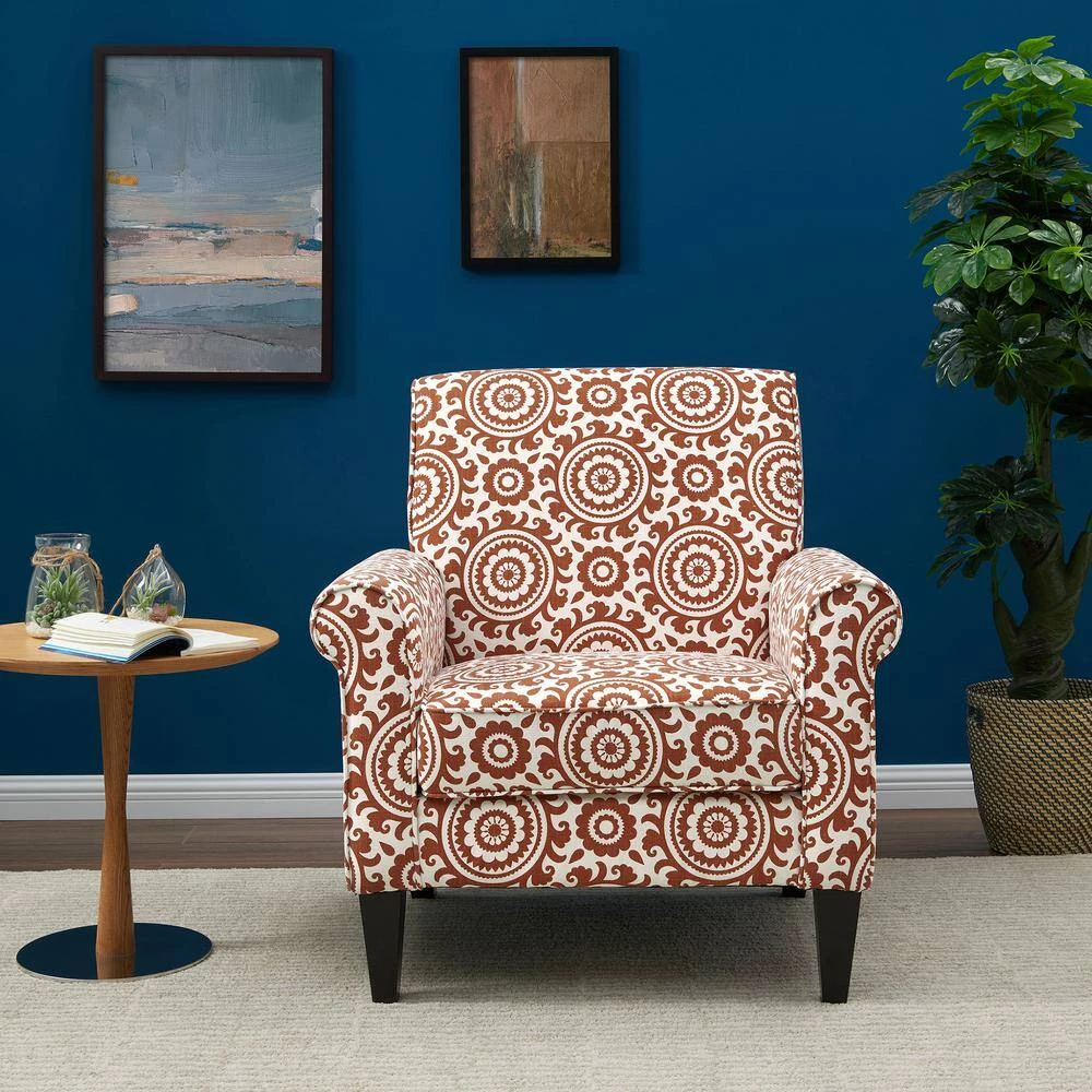 Jean Orange and Cream Medallion Arm Chair by Handy Living 12 Jean Orange and Cream Medallion Arm Chair by Handy Living - Image 12