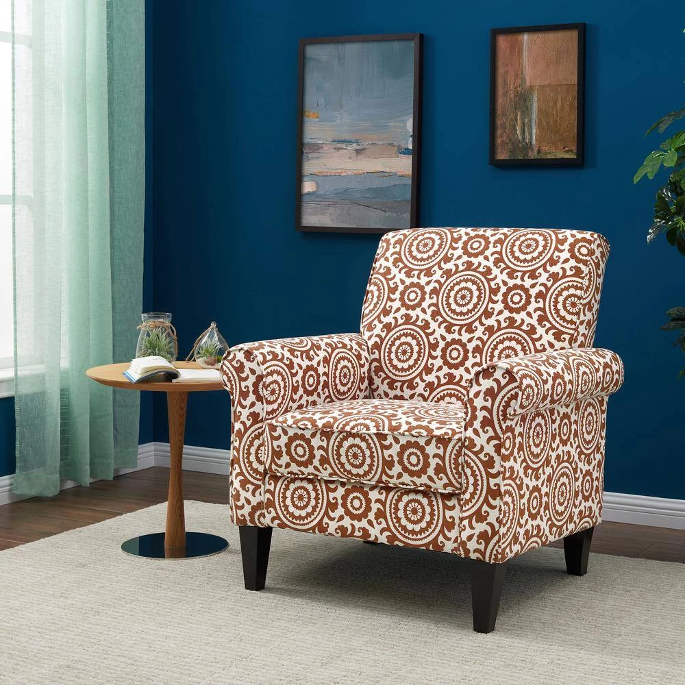 Jean Orange and Cream Medallion Arm Chair by Handy Living 6 Jean Orange and Cream Medallion Arm Chair by Handy Living - Image 6