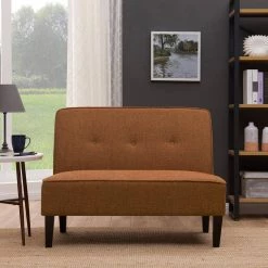 Reames 45 in. Orange Tweed Button Tufted Button Polyester 2-Seater Armless Settee with Tapered Wood Legs by Handy Living -Jennifer Taylor Home Store orange tweed handy living loveseats a138444 c3 1000