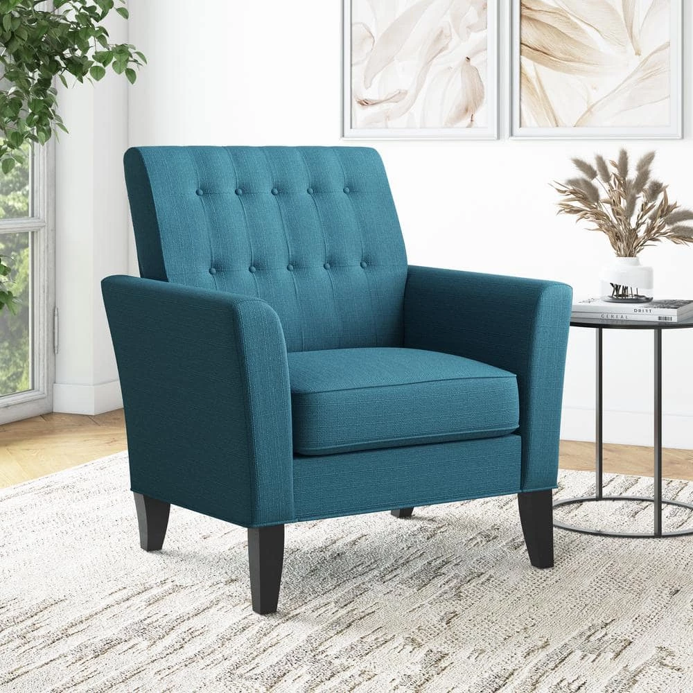 Walden Peacock Blue Linen Button-Tufted Modern Arm Chair by Handy Living 8 Walden Peacock Blue Linen Button-Tufted Modern Arm Chair by Handy Living - Image 8