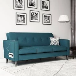 Montana 75.3 in. Peacock Blue Linen Fabric 3-Seater Lawson Sofa with Removable Cushions by Handy Living -Jennifer Taylor Home Store peacock blue linen handy living sofas couches a152884 31 1000