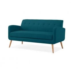 Werner 65.5 in. Peacock Blue Linen-Like Fabric with Natural Legs 2-Seat Mid Century Modern Sofa by Handy Living -Jennifer Taylor Home Store peacock blue linen like fabric with natural legs handy living sofas couches a177450 40 1000