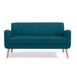 Werner 65.5 in. Peacock Blue Linen-Like Fabric with Natural Legs 2-Seat Mid Century Modern Sofa by Handy Living -Jennifer Taylor Home Store peacock blue linen like fabric with natural legs handy living sofas couches a177450 4f 1000