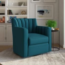 Sanderson Peacock Blue Linen-Like Fabric Swivel Arm Chair by Handy Living -Jennifer Taylor Home Store peacock blue linen like handy living accent chairs a185443 31 1000