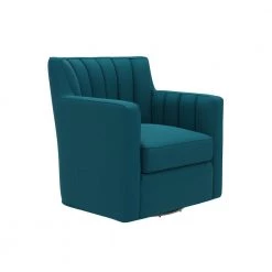 Sanderson Peacock Blue Linen-Like Fabric Swivel Arm Chair by Handy Living