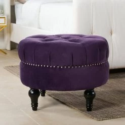 Dawn Purple Tufted Round Ottoman by Jennifer Taylor