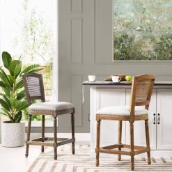 Triomphe Rattan Wicker High Back Armless Counter Bar Stool, White Pepper Stain Resistant High Performance Polyester by Jennifer Taylor 19 Triomphe Rattan Wicker High Back Armless Counter Bar Stool, White Pepper Stain Resistant High Performance Polyester by Jennifer Taylor -Jennifer Taylor Home Store rattan wicker white pepper jennifer taylor bar stools 81220 ppw 31 1000