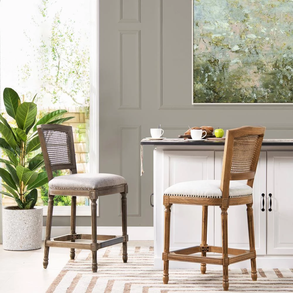 Triomphe Rattan Wicker High Back Armless Counter Bar Stool, White Pepper Stain Resistant High Performance Polyester by Jennifer Taylor 10 Triomphe Rattan Wicker High Back Armless Counter Bar Stool, White Pepper Stain Resistant High Performance Polyester by Jennifer Taylor - Image 10