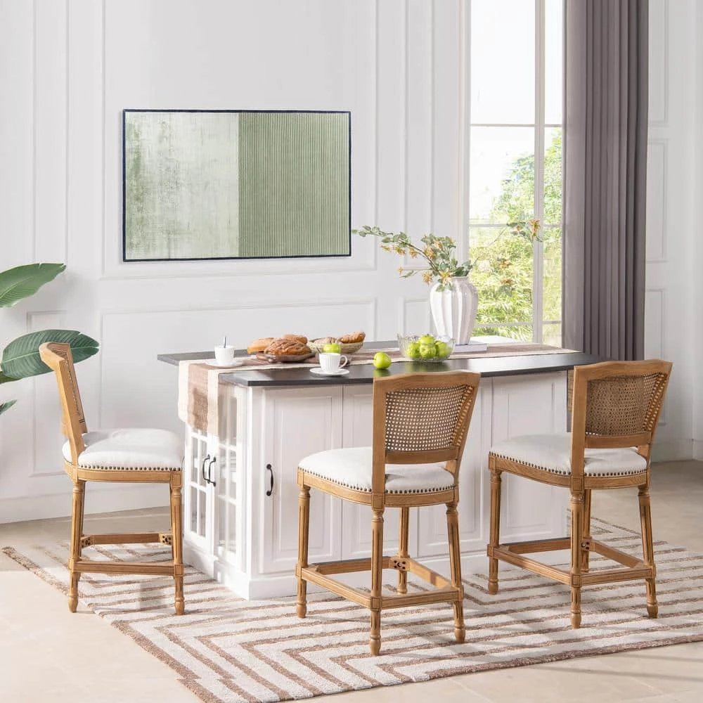 Triomphe Rattan Wicker High Back Armless Counter Bar Stool, White Pepper Stain Resistant High Performance Polyester by Jennifer Taylor 3 Triomphe Rattan Wicker High Back Armless Counter Bar Stool, White Pepper Stain Resistant High Performance Polyester by Jennifer Taylor - Image 3