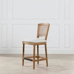 Triomphe Rattan Wicker High Back Armless Counter Bar Stool, White Pepper Stain Resistant High Performance Polyester by Jennifer Taylor