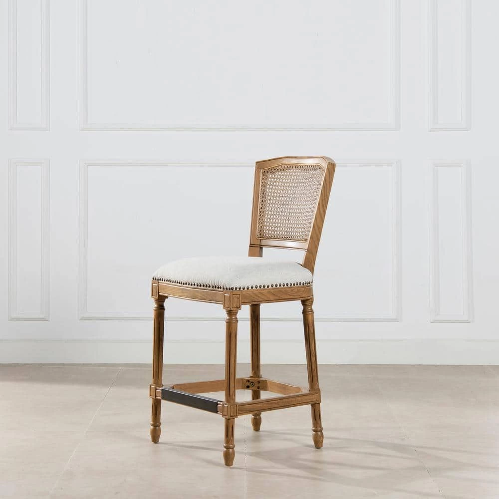 Triomphe Rattan Wicker High Back Armless Counter Bar Stool, White Pepper Stain Resistant High Performance Polyester by Jennifer Taylor 1 Triomphe Rattan Wicker High Back Armless Counter Bar Stool, White Pepper Stain Resistant High Performance Polyester by Jennifer Taylor