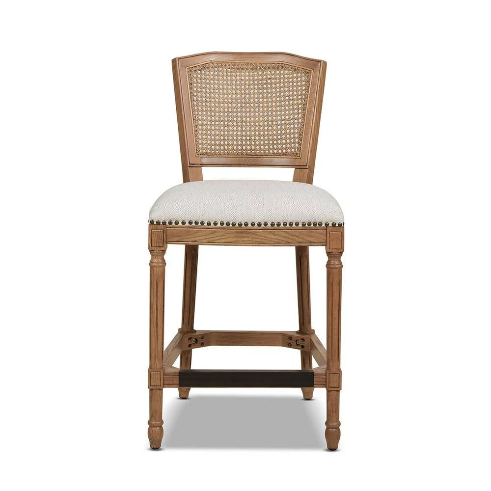 Triomphe Rattan Wicker High Back Armless Counter Bar Stool, White Pepper Stain Resistant High Performance Polyester by Jennifer Taylor 2 Triomphe Rattan Wicker High Back Armless Counter Bar Stool, White Pepper Stain Resistant High Performance Polyester by Jennifer Taylor - Image 2
