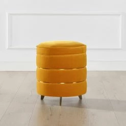 Midas 16 in. Rich Yellow Performance Velvet Round Accent Storage Ottoman by Jennifer Taylor -Jennifer Taylor Home Store rich yellow performance velvet jennifer taylor ottomans 84390 mvy 1d 1000