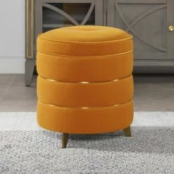 Midas 16 in. Rich Yellow Performance Velvet Round Accent Storage Ottoman by Jennifer Taylor -Jennifer Taylor Home Store rich yellow performance velvet jennifer taylor ottomans 84390 mvy 31 1000