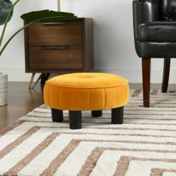 Riley 16 in. Rich Yellow Round Footstool Ottoman by Jennifer Taylor -Jennifer Taylor Home Store rich yellow velvet jennifer taylor furniture accessories 84420 mvy 31 1000