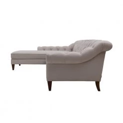 Alexandra Bone White Yarndye Button-Tufted Linen L-Shaped Left-Facing Chaise Chesterfield Sectional Sofa by Jennifer Taylor -Jennifer Taylor Home Store sand beige yarn dyed jennifer taylor sectional sofas 66070 l 888 1f 1000