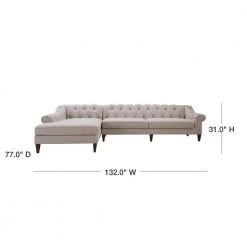 Alexandra Bone White Yarndye Button-Tufted Linen L-Shaped Left-Facing Chaise Chesterfield Sectional Sofa by Jennifer Taylor -Jennifer Taylor Home Store sand beige yarn dyed jennifer taylor sectional sofas 66070 l 888 40 1000
