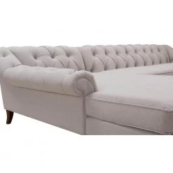 Alexandra Bone White Yarndye Button-Tufted Linen L-Shaped Left-Facing Chaise Chesterfield Sectional Sofa by Jennifer Taylor -Jennifer Taylor Home Store sand beige yarn dyed jennifer taylor sectional sofas 66070 l 888 44 1000