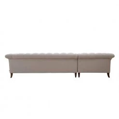 Alexandra Bone White Yarndye Button-Tufted Linen L-Shaped Left-Facing Chaise Chesterfield Sectional Sofa by Jennifer Taylor -Jennifer Taylor Home Store sand beige yarn dyed jennifer taylor sectional sofas 66070 l 888 4f 1000