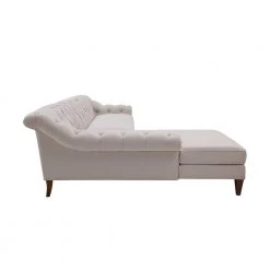 Alexandra Bone White Yarndye Button-Tufted Linen L-Shaped Left-Facing Chaise Chesterfield Sectional Sofa by Jennifer Taylor -Jennifer Taylor Home Store sand beige yarn dyed jennifer taylor sectional sofas 66070 l 888 c3 1000