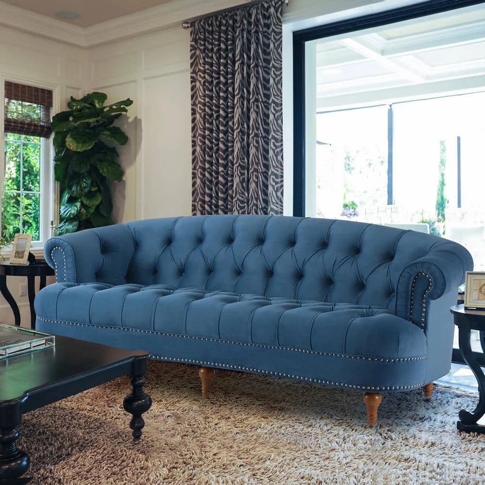 La Rosa 85 in. Satin Teal Velvet 3-Seater Chesterfield Sofa with Nailheads by Jennifer Taylor 11 La Rosa 85 in. Satin Teal Velvet 3-Seater Chesterfield Sofa with Nailheads by Jennifer Taylor - Image 11