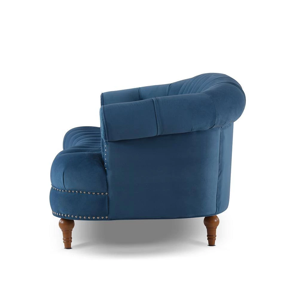 La Rosa 85 in. Satin Teal Velvet 3-Seater Chesterfield Sofa with Nailheads by Jennifer Taylor 6 La Rosa 85 in. Satin Teal Velvet 3-Seater Chesterfield Sofa with Nailheads by Jennifer Taylor - Image 6