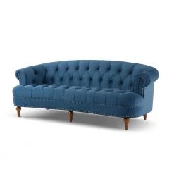 La Rosa 85 in. Satin Teal Velvet 3-Seater Chesterfield Sofa with Nailheads by Jennifer Taylor